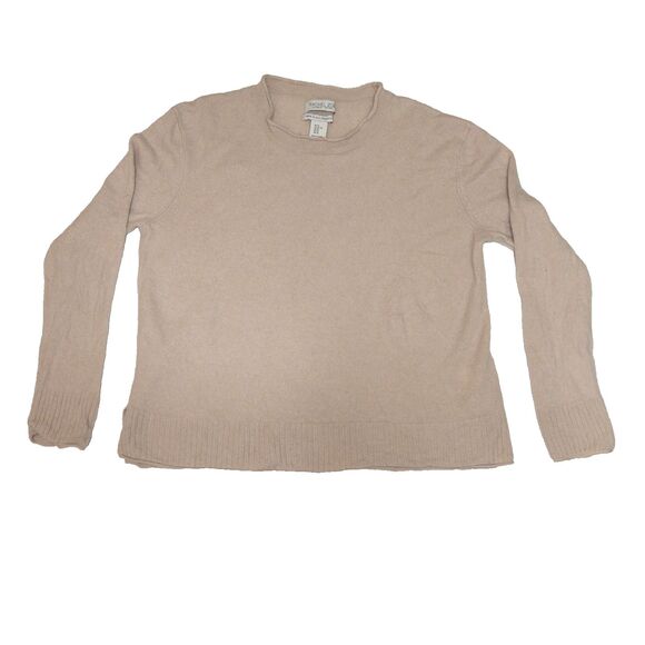 Rachel Zoe 100% 2- Ply Cashmere Beige Sweater XL | Quiet Luxury Minimalist Knit - Picture 2 of 11